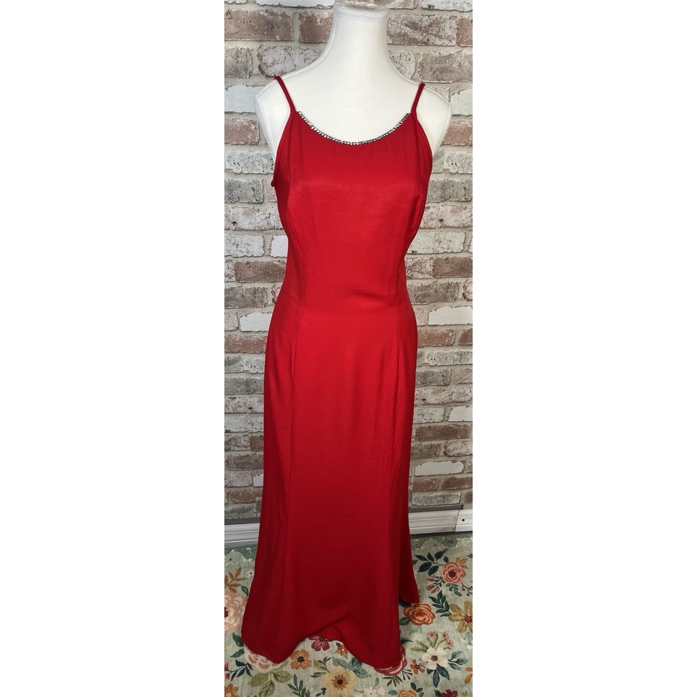 Vintage 1990's Jessica McClintock Red Prom Gown Rhinestone Neckline Sz 9/10‎